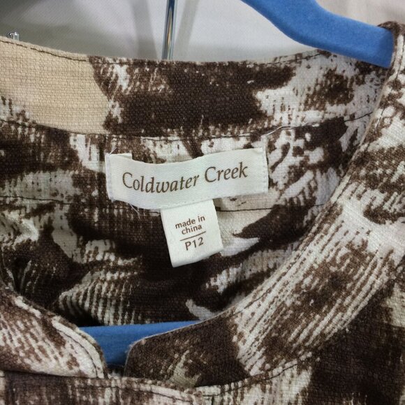 Coldwater Creek Blazer Short Brown Cream Button Front Linen Blend 12 - Picture 2 of 4